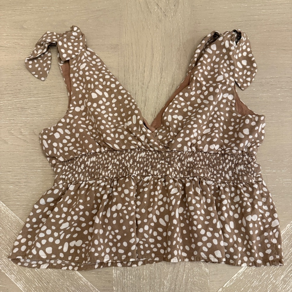 Le Lis Brown and White Patterned Blouse Cottage Core - Picture 6 of 6